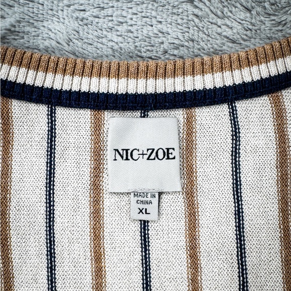 NIC+ZOE Beige Navy Tan Vital Striped Knit Sleeveless Tank Top Scoop XL Nordstrom - Picture 5 of 7